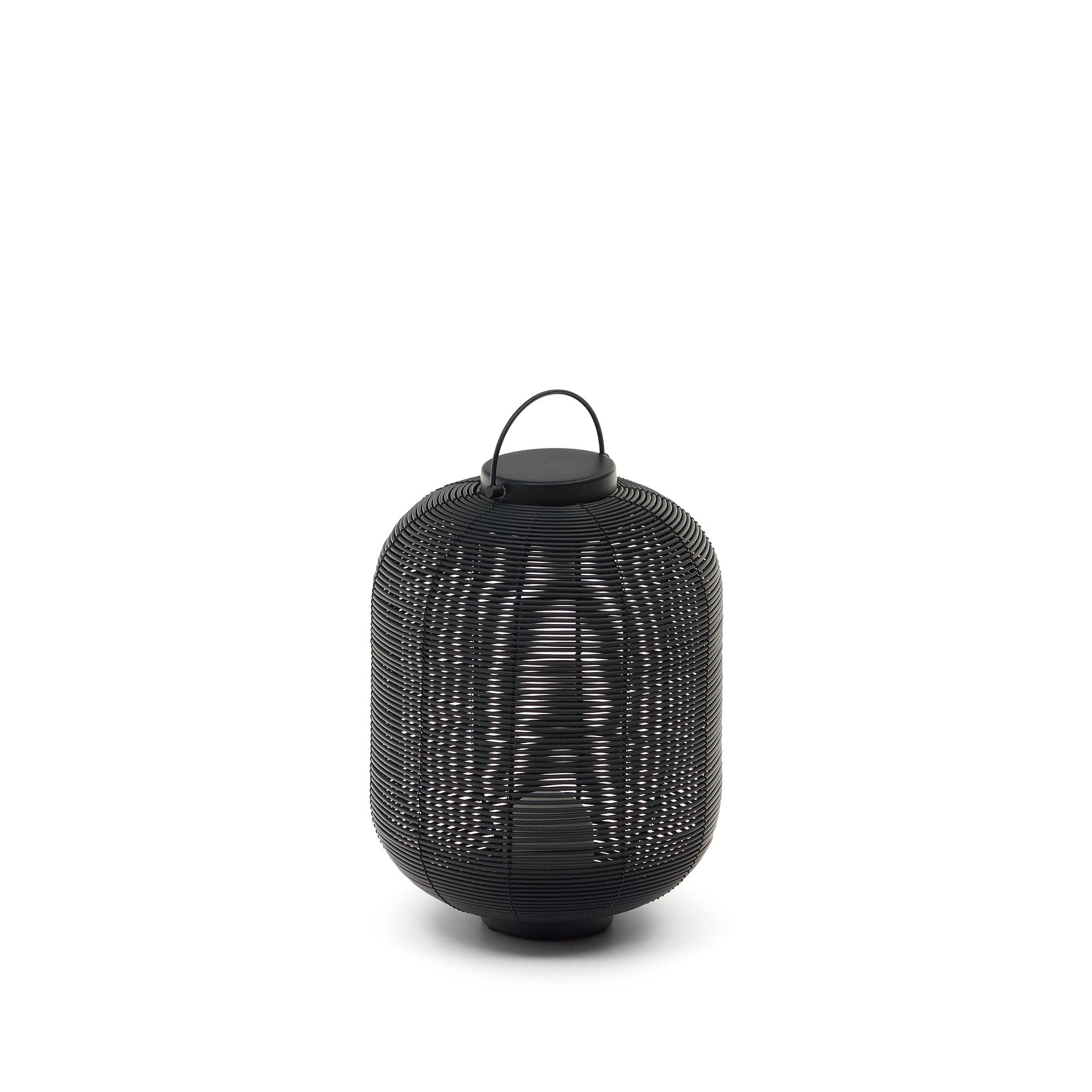 Kave Home Saranella Bærbar Bordlampe Genopladelig Usb Kabel Rund Sort Polyrattan Og Metal