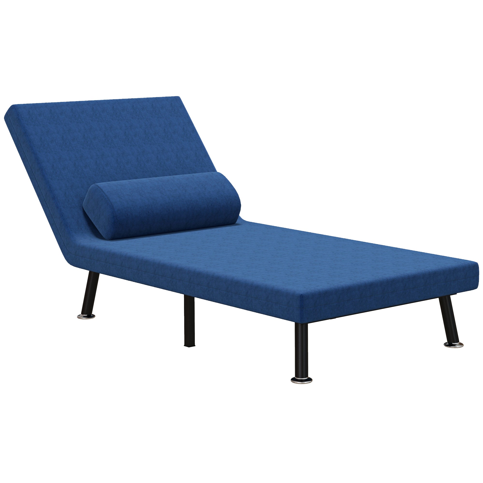 Klapstol Med Sengefunktion Foldbar Afslapningsstol Linnedlook Justerbar Ryglæn 75x70x75 Cm Mørkeblå