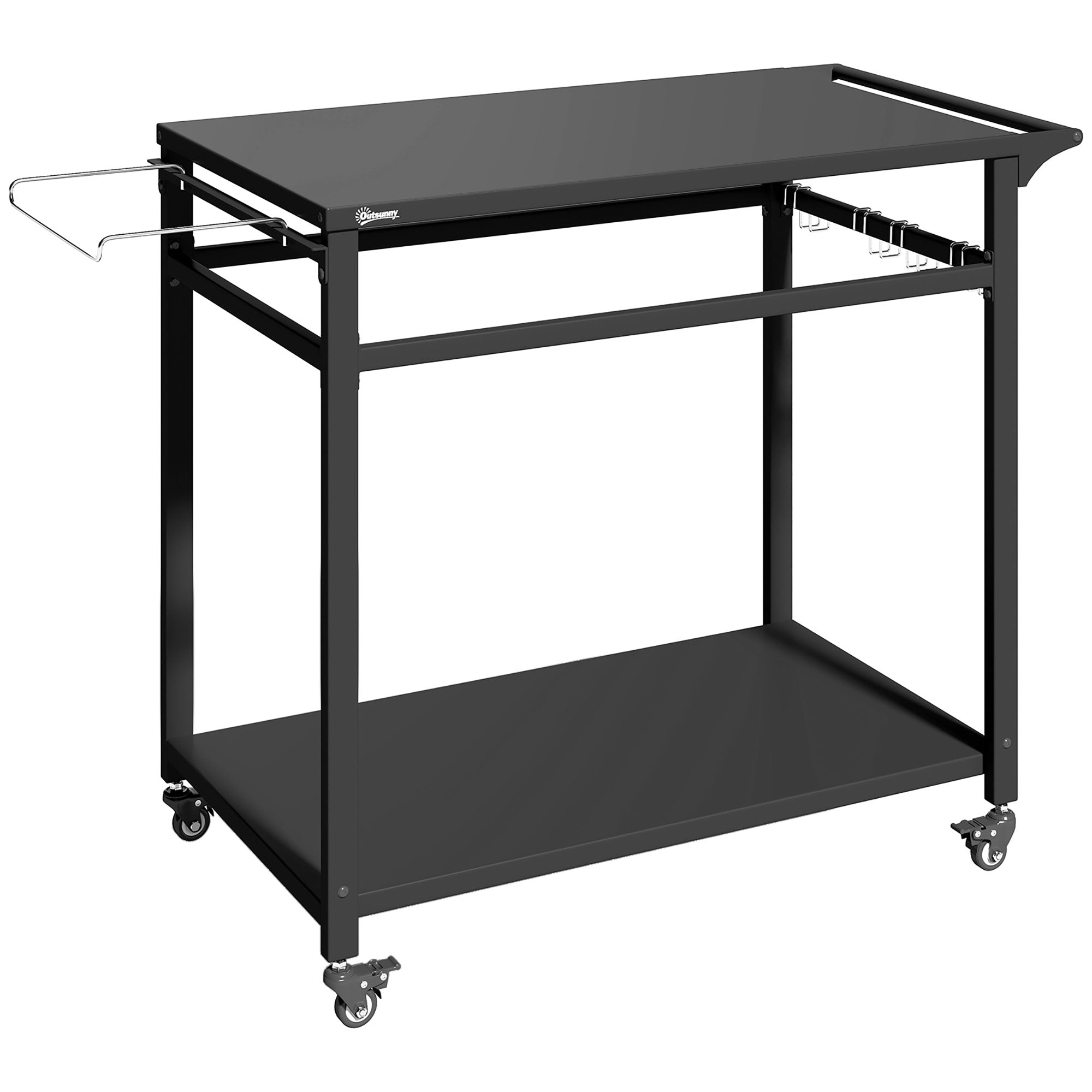 Køkkenvogn Med Hjul Serveringsvogn Niveauer Med Affaldsposeholder Kroge Håndtag 113 50 88 Cm Sort
