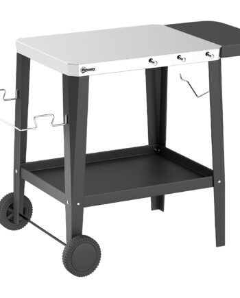 Køkkenvogn Med Hjul  Serveringsvogn Med Kroge  Papirrulleholder  Affaldsposestativ  Rustfrit Stål  115   67     80   Cm  Sort