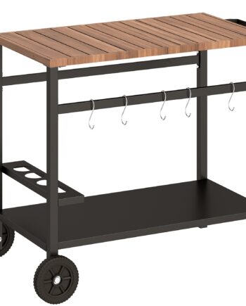 Køkkenvogn Med Hjul  Serveringsvogn  Rullevogn Med Kroge  Kopholder  Metal  97   51   83 Cm  Sort Og Brun