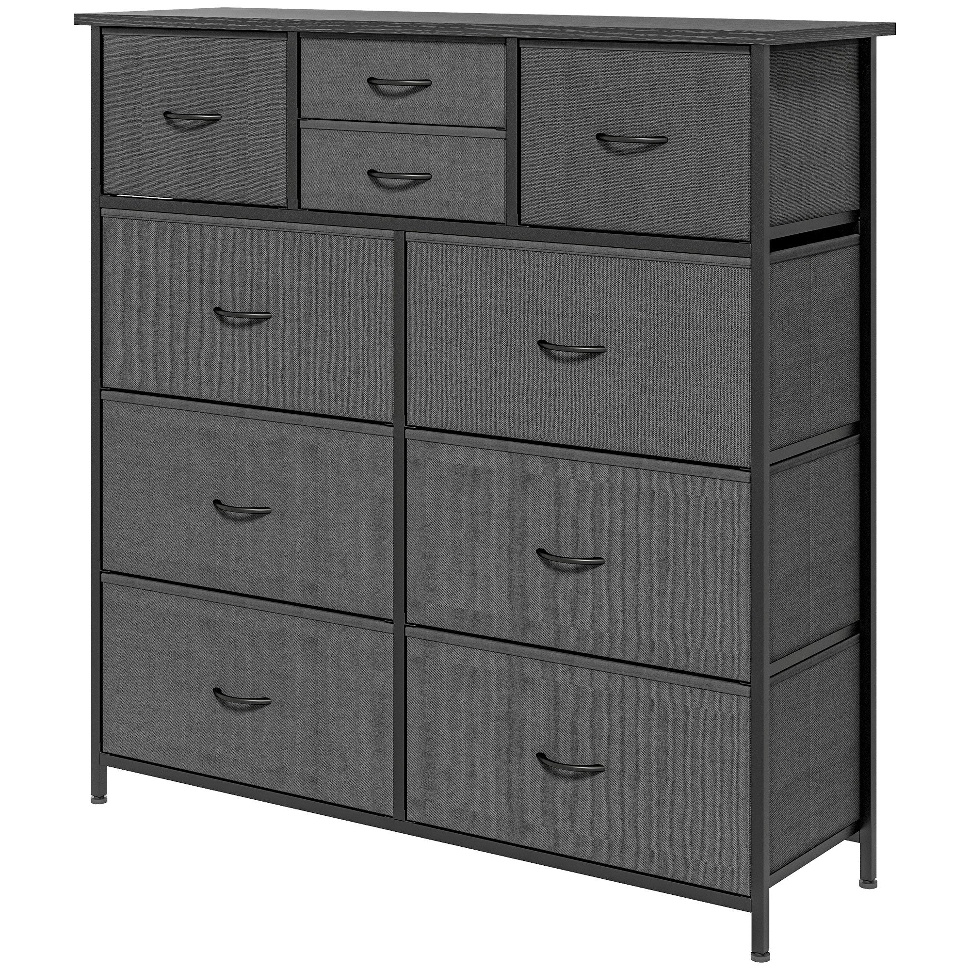Kommode Skænk Med Stofskuffer 10 Rum Metalstel 100x30x100cm Sort