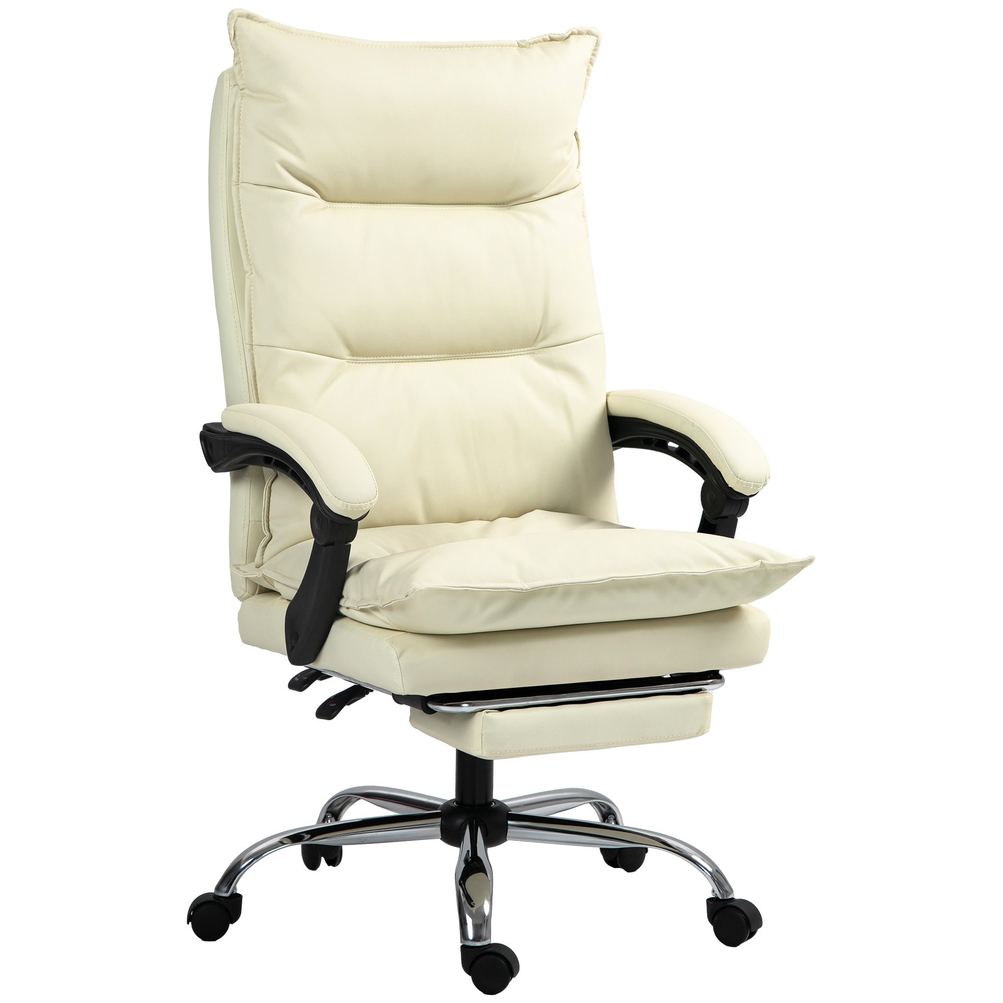 Kontorstol Justerbar Sædehøjde Fodstøtte Kunstlæder Op Til 135 Kg Metalbase 66 72 116-124 Cm Beige