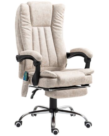 Kontorstol Med Massagefunktion  Ergonomisk Skrivebordsstol Med Lænefunktion  Varmefunktion  Sidelomme  Cremehvid