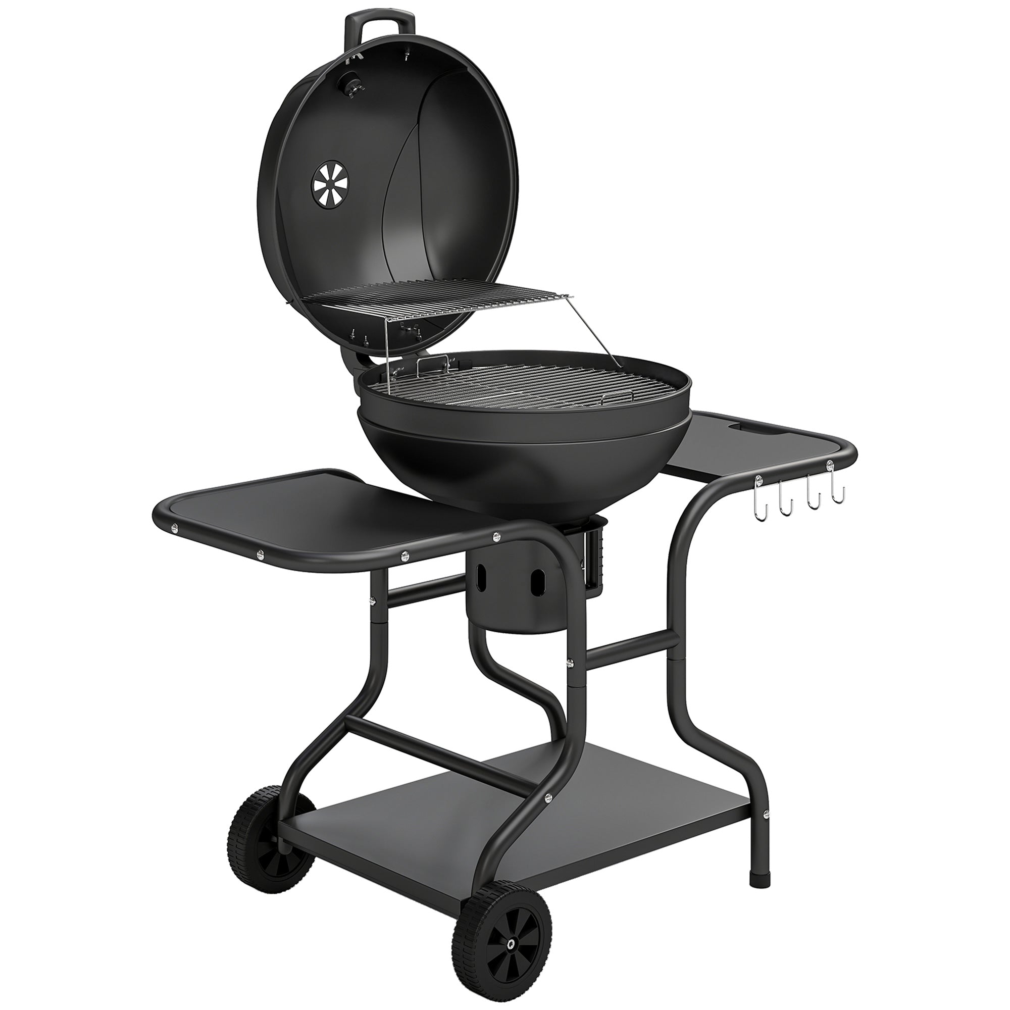 Kulgrill Bbq-ryger Med Sideborde Låg Termometer Og Hjul 129 63 106 Cm