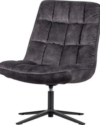 Loungestol Woood Job   Sort Fløjl  Drejelig Metalbase  H101ã B70ã D85 Cm