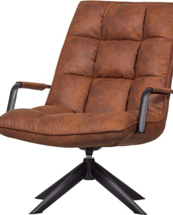 Loungestol Woood Jouke Lysebrun Pu-læder  Drejefunktion  Sort Pulverlakeret Stel  H97ã B69ã L77 Cm