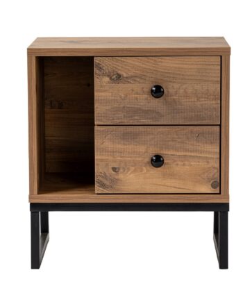 Nordvärk Glimmer Natbord       Rum Og   Skuffer Atlantic Pine Melamin Og Sort Metal  45 2x29