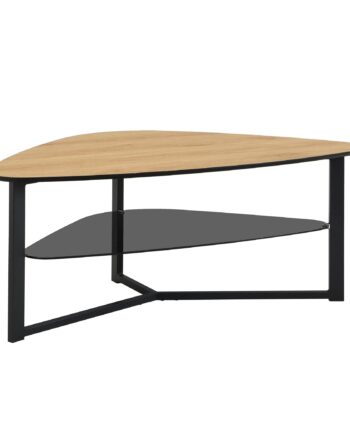 Nyreformet Sofabord   Egetræslook  110 Cm  Med Glashylde Og Metalstel  Stort Stuebord   Retrodesign  Robust Sofabord Sidebord