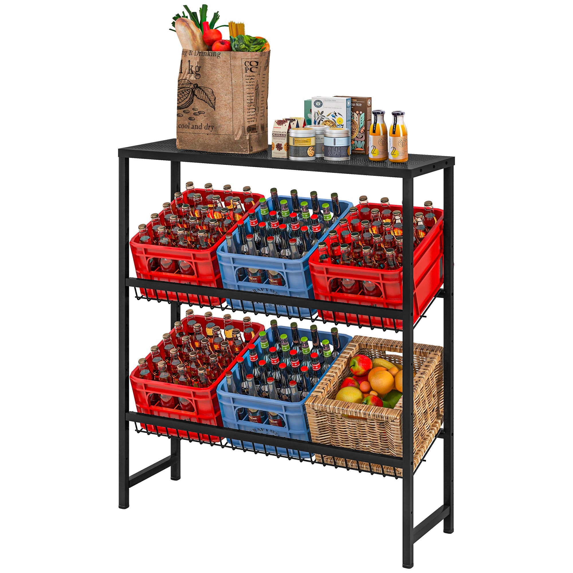 Opbevaringsreol Højdejusterbar Robust Metal Pladsbesparende Design 210 Kg Lasteevne Sort