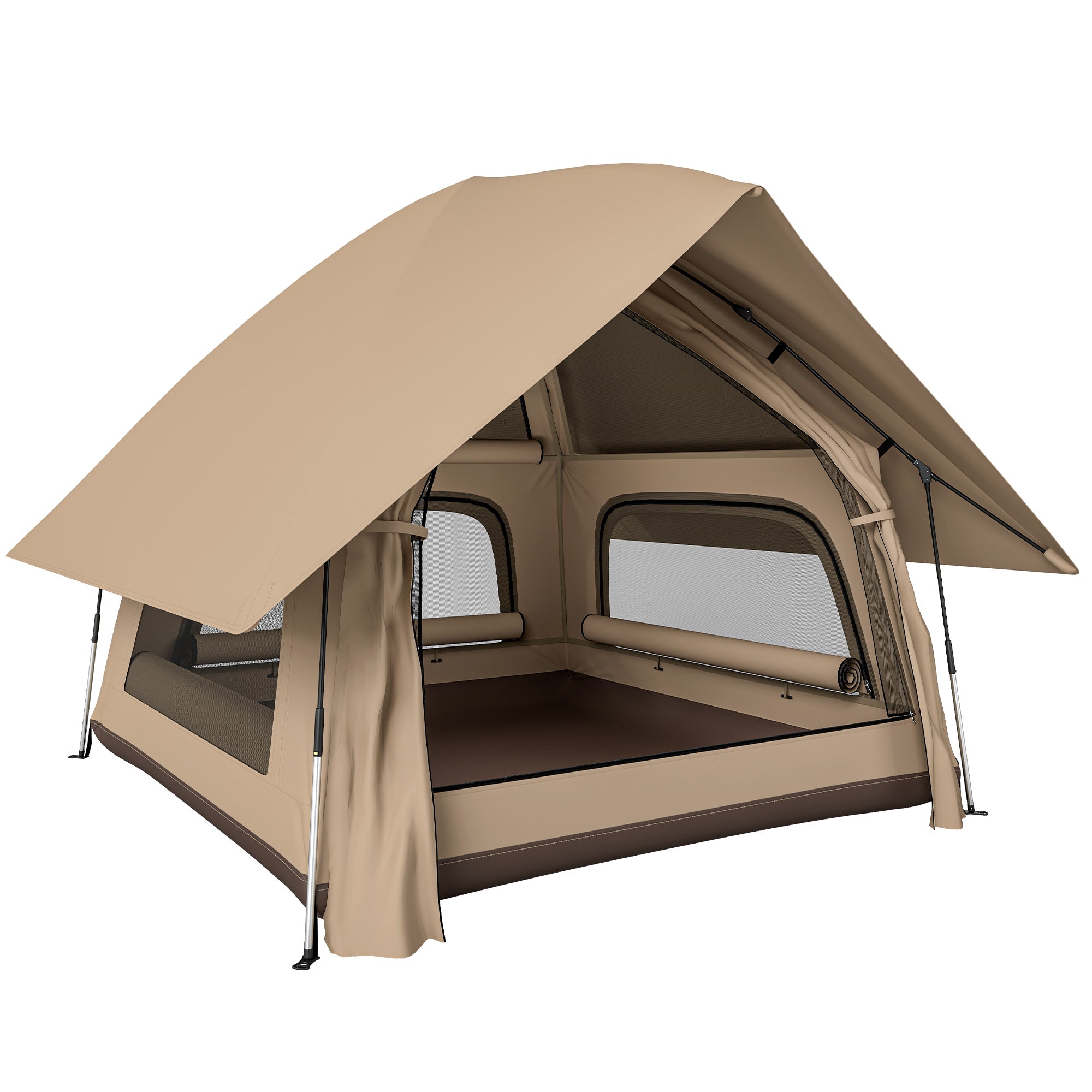 Pop-up-telt Med Regnslag Vandtæt Kuppeltelt Til - Personer Med Bund Vinduer 235x235x184 Cm Khaki