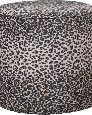 Puf Skammel Woood Megan   Panterprint Sort Beige   Trykt Fløjl ø46 Cm
