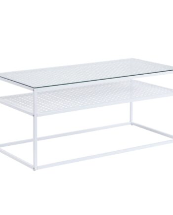 Rektangulært Sofabord   Glas  100 Cm  Hvidt  Moderne Stuebord Med Metalstel Og Hylde   Industrielt Design  Sofabord Med Glasplade