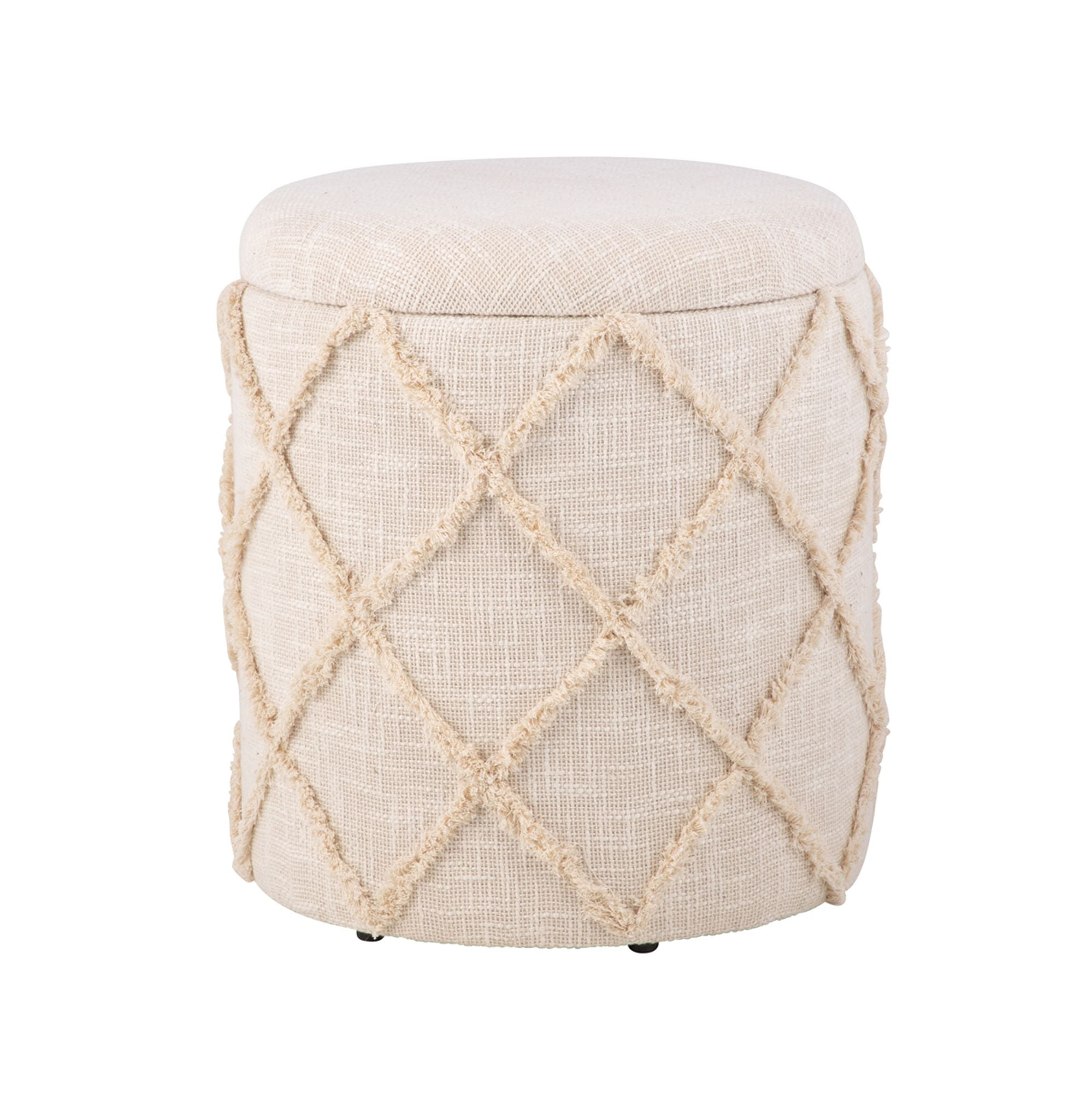 Rund Opbevaringsfod 40x40x45 Cm Cremefarvet Bomuldsbetrukket Fod Boho-design Fod Med Aftageligt Låg Og Opbevaringsrum Dekorativ Stoffod Til Stue Soveværelse Og Entré