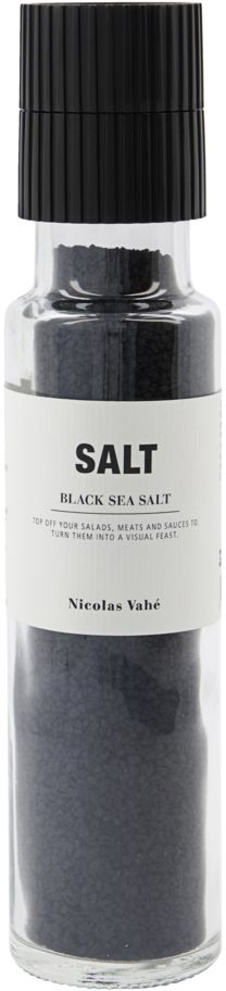 Saltkværn Nicolas Vahé Salt Black Havsalt Med Aktivt Kul Keramisk Kværn Glasflaske ø5 H23 Cm