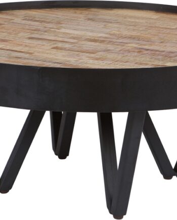 Sidebord   Småbord Woood Dax Genbrugsteak   Sort Jern ø74   H34 Cm