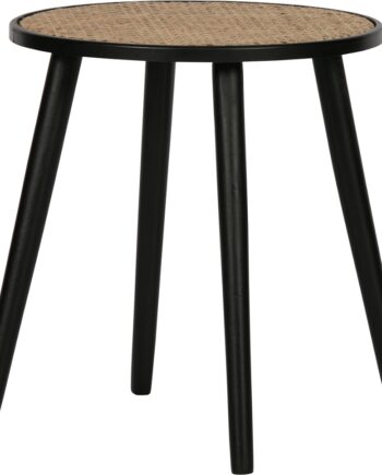 Sidebord Woood Ditmer ø39   H44 Cm   Mdf   Naturlig Rattan Med Sorte Fyrretræsben