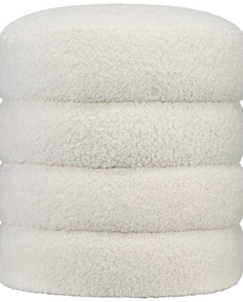 Skammel  Rund  Teddy Fleece  Op Til 120 Kg  ø40x45h Cm  Cremehvid