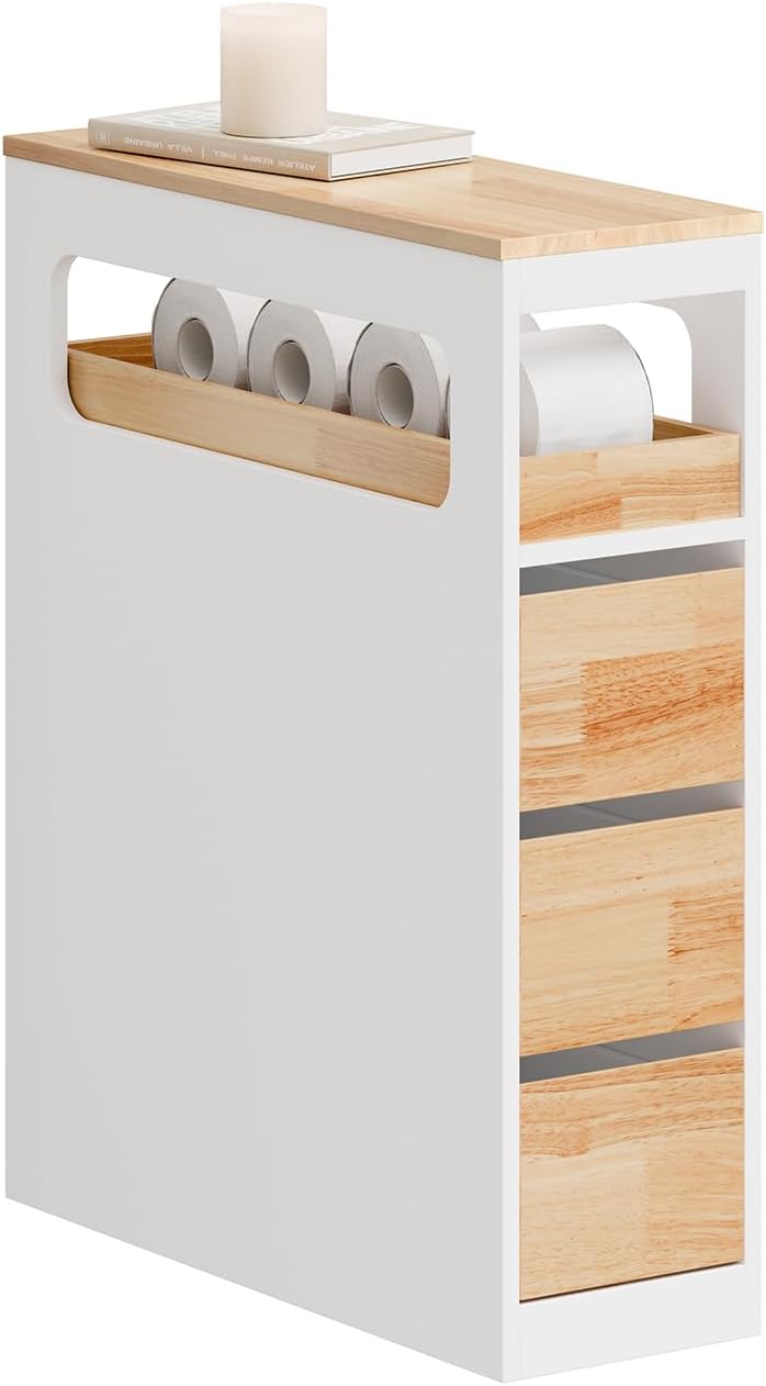 Smalt Badeværelsesskab På Hjul Med   Skuffer  Pladsbesparende Rullebord Til Badeværelse Og Toilet