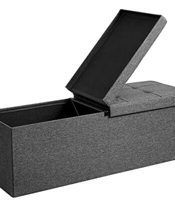Songmics Bænk  Sammenklappelig     Klaplåg Mørkegrå Imiteret Linned  110x38