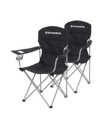 Songmics Gcb08bk Campingstol     Armlæn  Kopholder  Foldbar Sort Stof Og Stål  Sæt Med