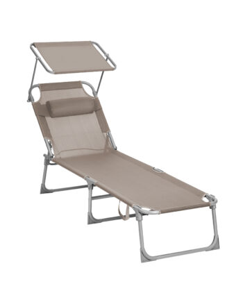 Songmics Gcb192k01 Solseng     Nakkestøtte  Justerbar Ryglæn  Solskærm  Foldbar Taupe Stof Og Stål  53x193