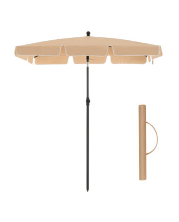 Songmics Gpu25br Parasol     Upf 50  Beskyttelse  Vippebar Solskærm  Pa-belagt  Bæretaske  Uden Fod Taupe Polyester Og Stål