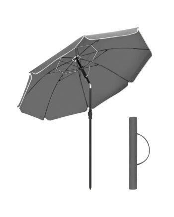 Songmics Gpu060g01 Strandparasol     Upf 50  Solbeskyttelse  Vippemekanisme  Bæretaske  Bærbar  Ottekantet Grå Polyester Og Jern