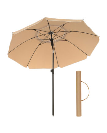 Songmics Gpu060g01 Strandparasol     Upf 50  Solbeskyttelse  Vippemekanisme  Bæretaske  Bærbar  Ottekantet Taupe Polyester Og Jern