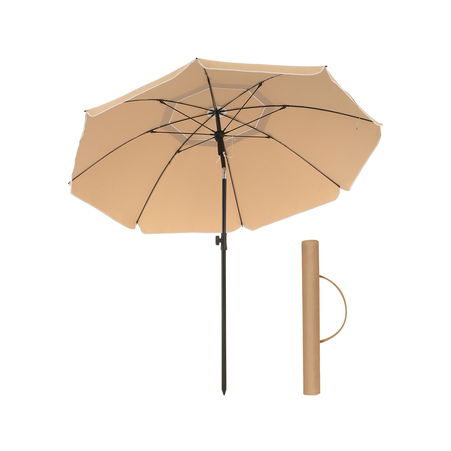 Songmics Gpu060g01 Strandparasol Upf 50 Solbeskyttelse Vippemekanisme Bæretaske Bærbar Ottekantet Taupe Polyester Og Jern