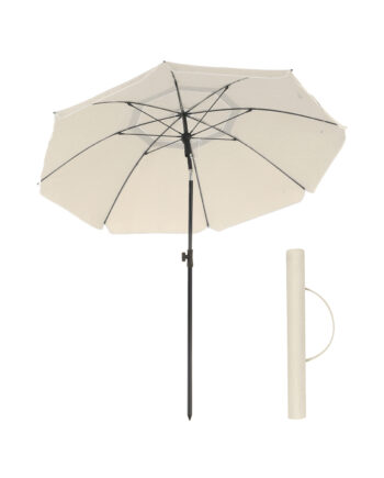 Songmics Gpu65wtv1 Strandparasol     Upf 50  Solbeskyttelse  Vippemekanisme  Bæretaske  Bærbar  Ottekantet Beige Polyester Og Jern
