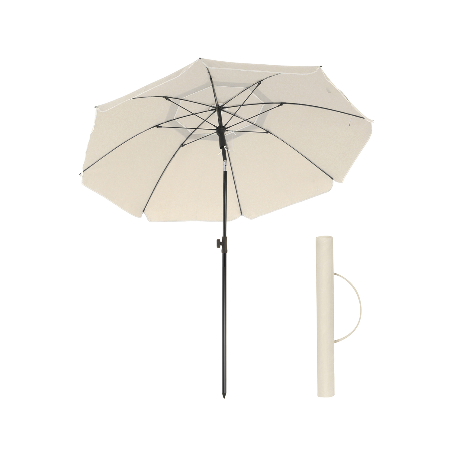 Songmics Gpu65wtv1 Strandparasol Upf 50 Solbeskyttelse Vippemekanisme Bæretaske Bærbar Ottekantet Beige Polyester Og Jern