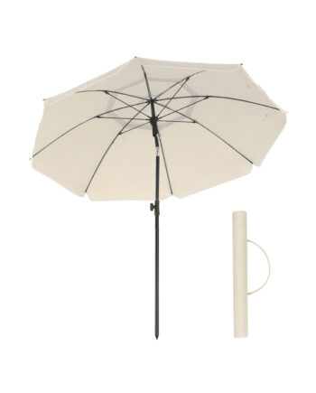 Songmics Gpu60wtv1 Strandparasol     Upf 50  Solbeskyttelse  Vippemekanisme  Bæretaske  Ottekantet Beige Polyester Og Stål