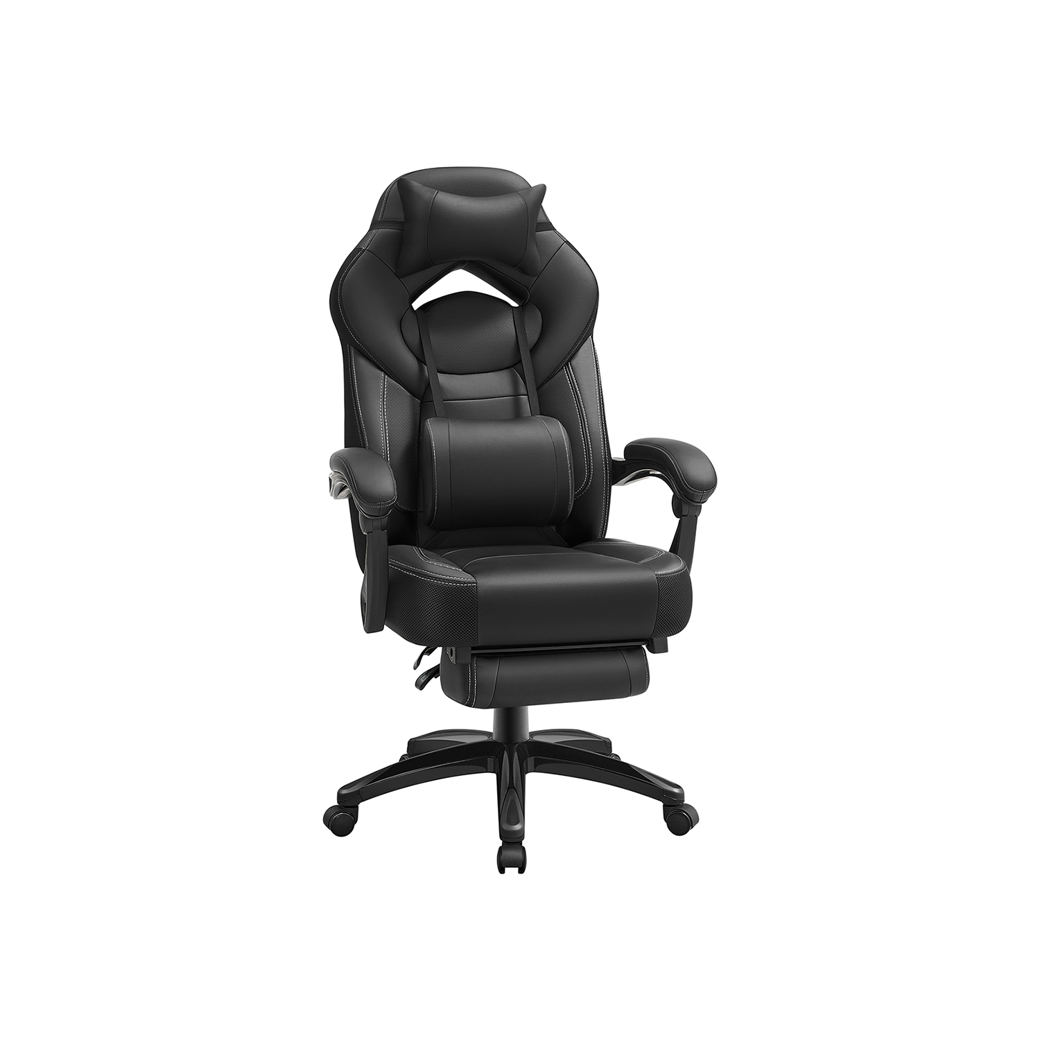 Songmics Obg077b01 Ergonomisk Gamingstol     Armlæn  Justerbar Nakkestøtte  Lændestøtte  Fodstøtte  Hjul Sort Polypropylen  Mesh Og Stål