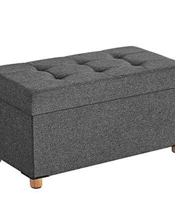 Songmics Opbevaringsbænk       Låg  Foldbar Mørkegrå Linned Og Natur Træ  76x38