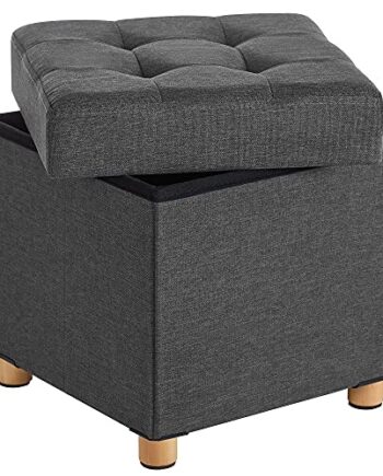 Songmics Puf  Sammenklappelig     Låg Mørkegrå Imiteret Linned Og Natur Træ  38x38