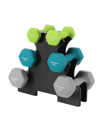 Songmics Syl612gn Håndvægt     Stativ  Sekskantet Mat Lime  Blågrøn Og Lysegrå Neopren  2x1kg  2x2kg  2x3kg   Sæt Med