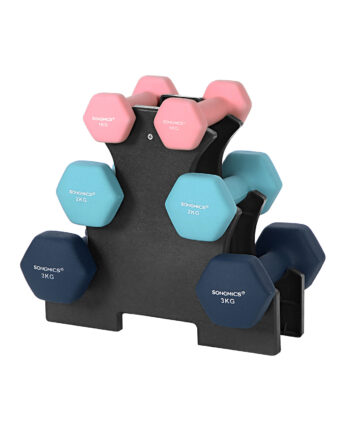 Songmics Syl612mk Håndvægt     Stativ  Sekskantet Mat Pink  Aqua Og Blå Neopren  2x1kg  2x2kg  2x3kg   Sæt Med