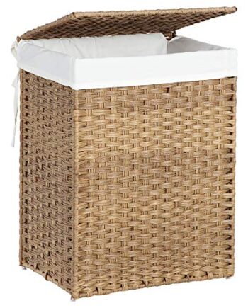 Songmics Vasketøjskurv     Låg  Håndtag  Foldbar  Aftagelig For Bomuld Og Natur Polyrattan