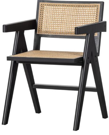 Spisebordsstol Med Armlæn Woood Exclusive Gunn   Sort Rattan   Fsc-fyrretræ
