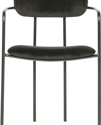 Spisebordsstol Med Armlæn Woood Exclusive Ivy  Polstret Sort Fløjl På Sort Jernramme  Stabelbar  H74ã B50ã D52 Cm