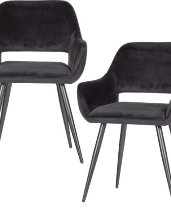 Spisebordsstol Woood Jelle Med Armlæn   Sort Fløjl Og Sorte Metalben H80xb57xl60 Cm