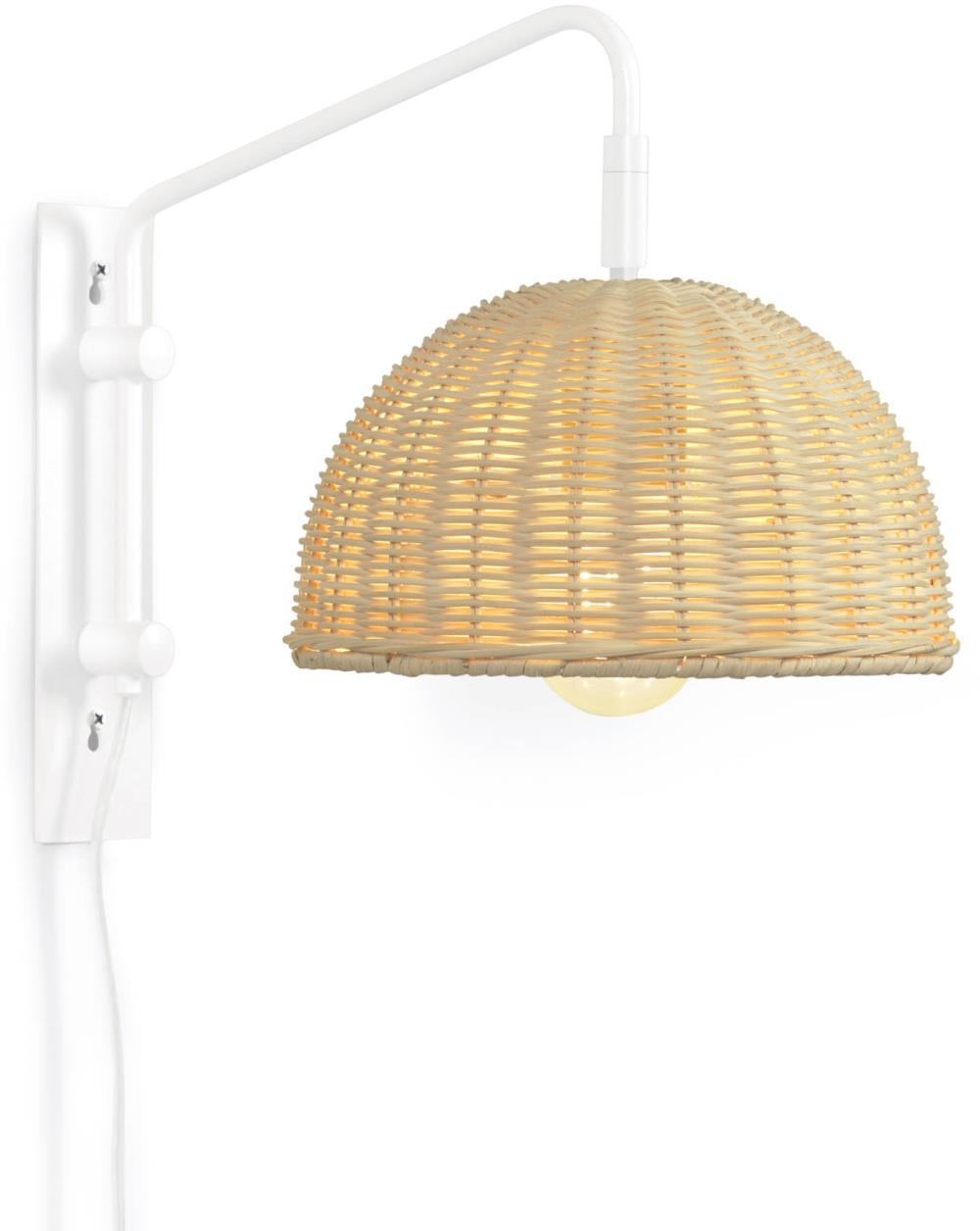 Væglampe Kave Home Damila Kolonialt Design Rattan Hvidt Metal Justerbar Højde