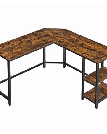 Vasagle Hjørneskrivebord       Hylder Rustik Brun Spånplade Og Sort Stål  138x138