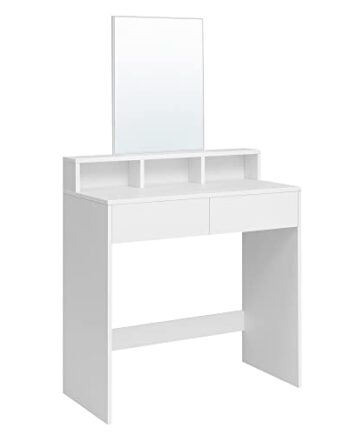 Vasagle Makeup Bord     Spejl    Skuffer    Rum Spejlglas Og Hvid Melamin  80x40