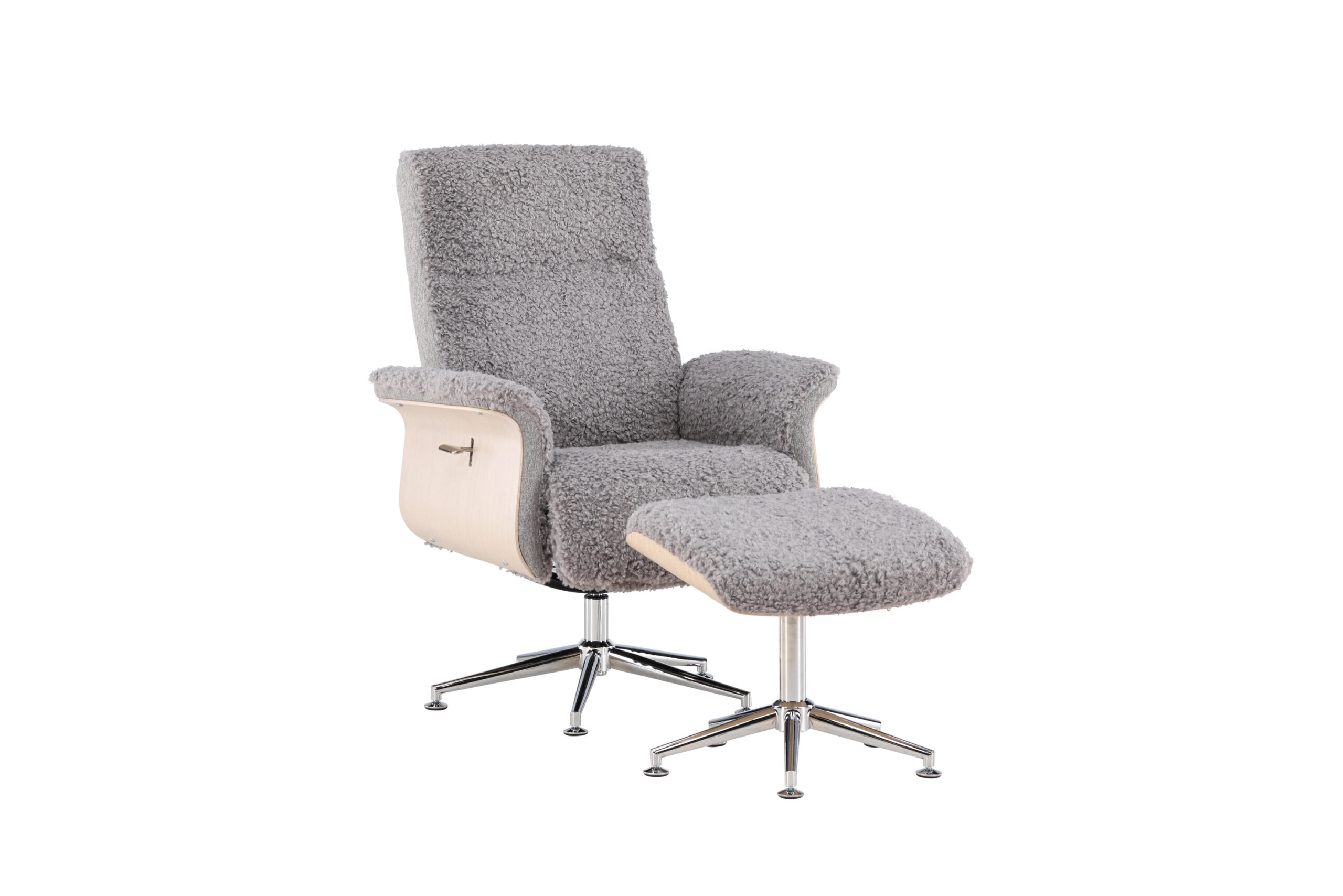 Venture Design Hagön Recliner Lænestol Fodskammel Grå Stof Hvidvasket Træ Og Krom Metal