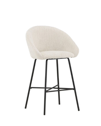 Venture Design Velvet Barstol     Ryglæn Og Fodstøtte Hvid Creme Bamsestof Og Sort Stål