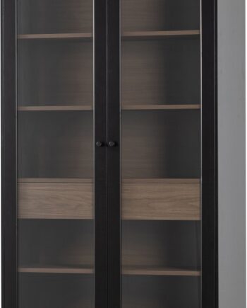 Vitrineskab Woood Goos   Mat Sort Og Varm Valnødsfiner H200ã B110ã D44 Cm     Hylder   Skjult Skuffe