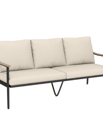 -personers Havesofa   Rattan Med Aftagelige Hynder  Armlæn   Trælook  Stålstel  Khaki