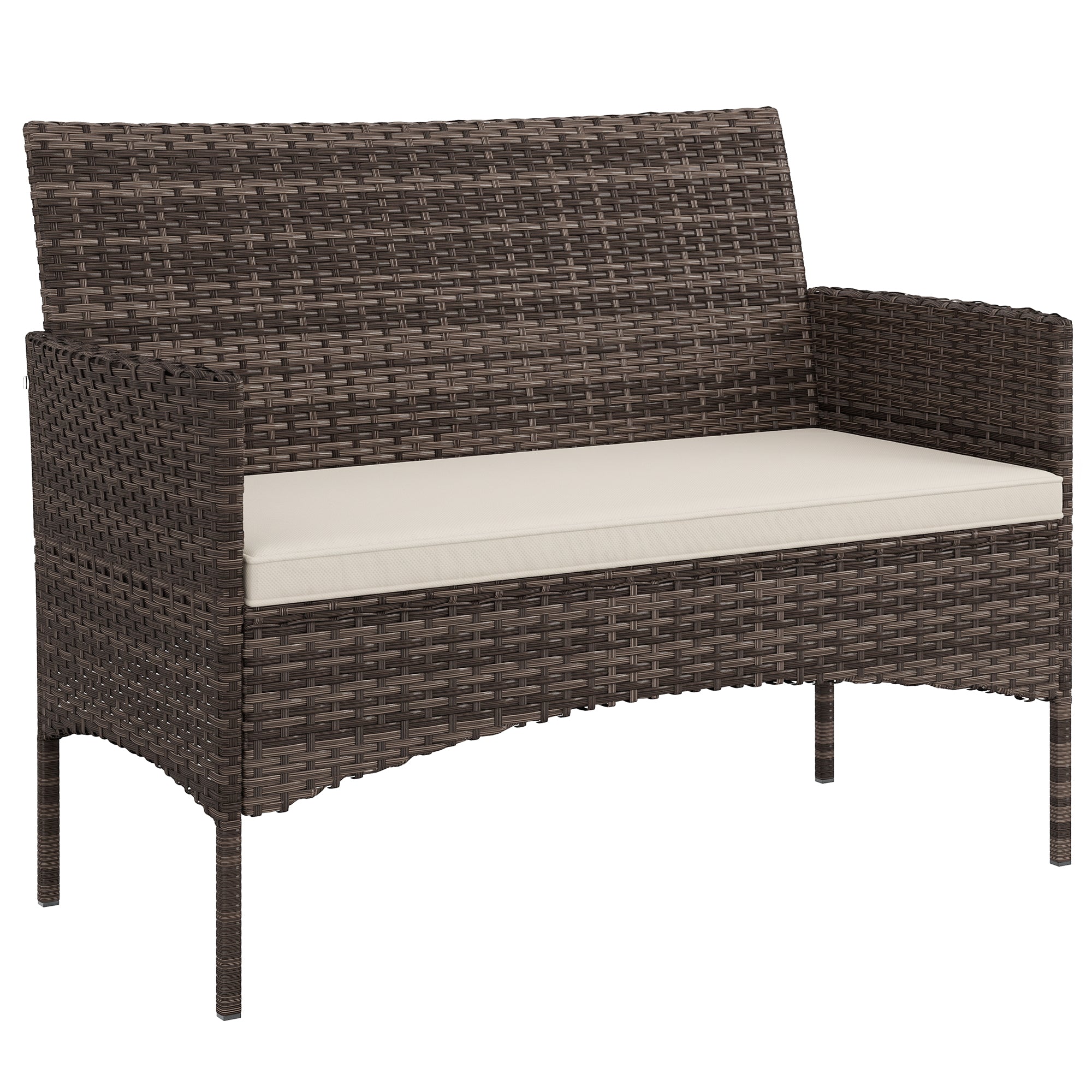 -personers Havesofa Rattan Pe-rattan Udendørs Terrassesofa Med Hynder Skridsikre Måtter Stålstel Khaki